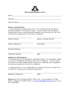 Recycling Assistance Form