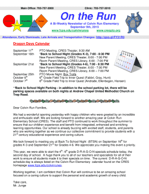 Main Office: 7037573000 Clinic: 7037573010 On the Run A BiWeekly Newsletter of Colvin Run Elementary September 9th, 2015 www - fcps