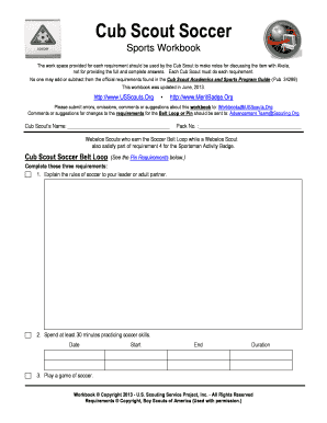 Cub Scout Soccer Belt Loop and Pin Requirements