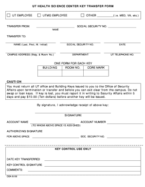 UT Health Science Center Key Transfer Form