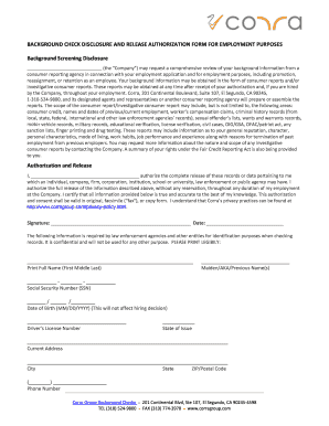 Background Check Disclosure and Release Authorization Form for Employment Purposes