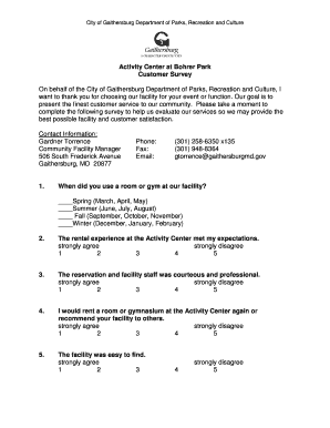 Gaithersburg Activity Center Customer Survey