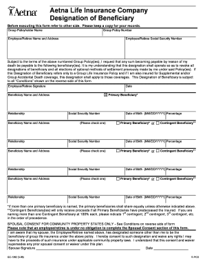 Aetna Life Insurance Beneficiary Designation Form