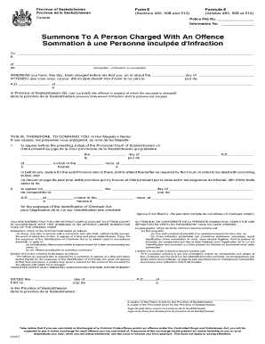 Summons To A Person Charged With An Offence Sommation une - qp gov sk