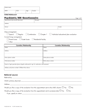 Child Adolescent Psychiatric MH Questionnaire
