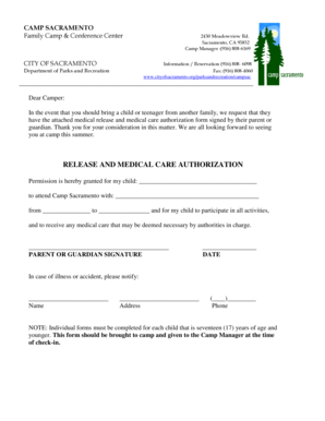 Camp Sacramento Medical Release Form