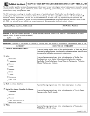Voluntary Self-Identification Form for Employment Applicants