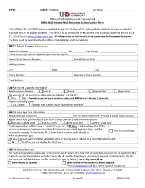 2014-2015 Parent PLUS Borrower Authorization Form