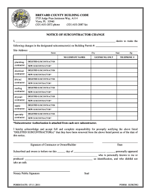 Notice of Subcontractor Change
