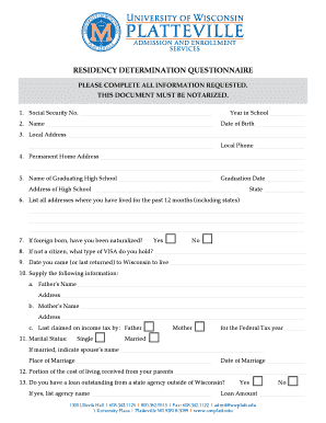 Wisconsin Residency Determination Questionnaire
