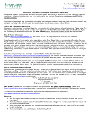 Binghamton University Immunization Form