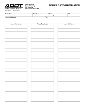 Arizona Dealer Plate Cancellation Form
