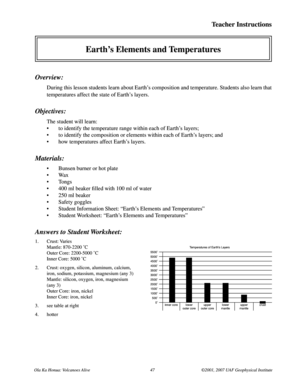 Earth's Elements and Temperatures Worksheet