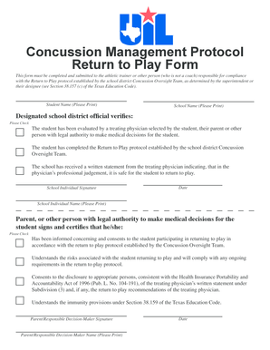 Concussion Management Return to Play Form