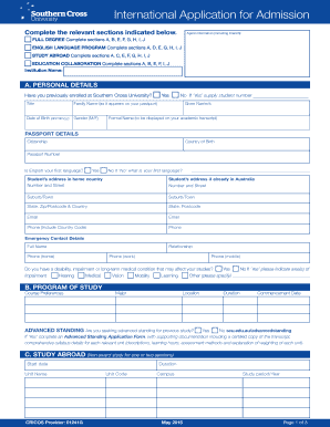 Southern Cross University International Application for Admission