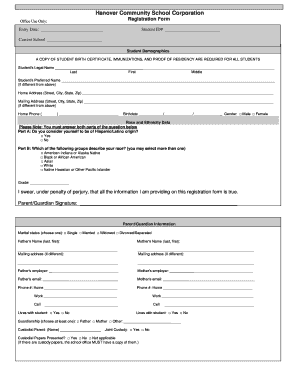 Hanover Community School Registration Form