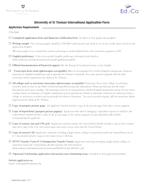 University of St Thomas International Application Form