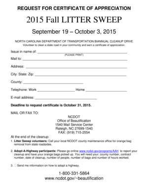 Certificate of Appreciation Request Form