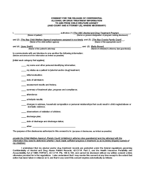 Consent for Release of Confidential Alcohol or Drug Treatment Information