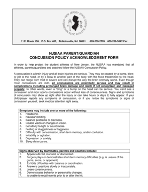 NJSIAA Concussion Policy Acknowledgement Form
