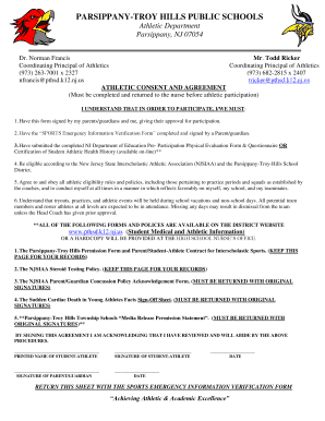 Parsippany-Troy Hills Athletic Consent and Agreement