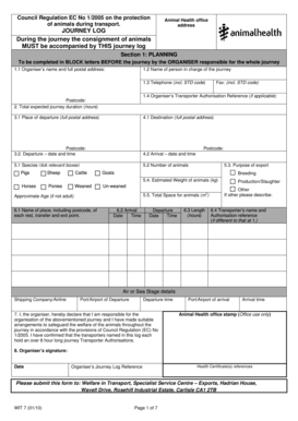 Animal Transport Journey Log