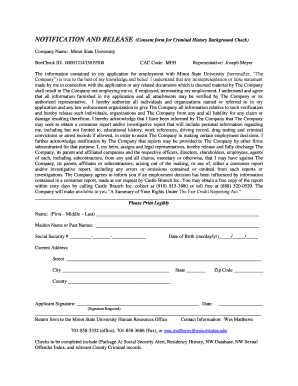 Consent Form for Criminal History Background Check