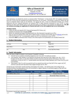 2015-16 Financial Aid Verification Worksheet