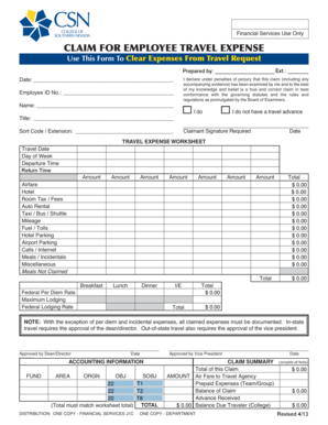 Employee Travel Expense Claim Form