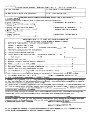 Georgia Employee’s Withholding Allowance Certificate