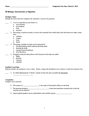 IB Biology Digestion Assignment