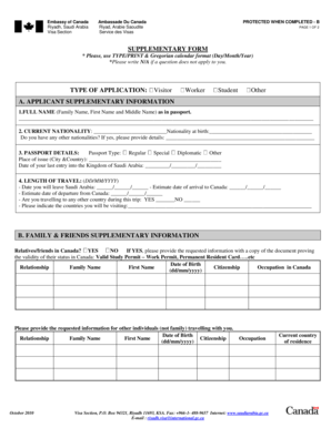 Canada Visa Application Supplementary Form