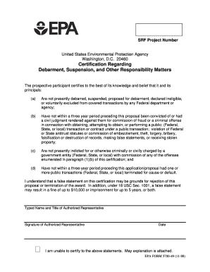 EPA Debarment Certification Form