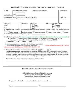 Professional Education Certification Application