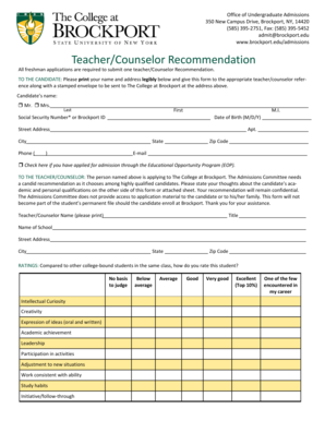 Teacher/Counselor Recommendation Form