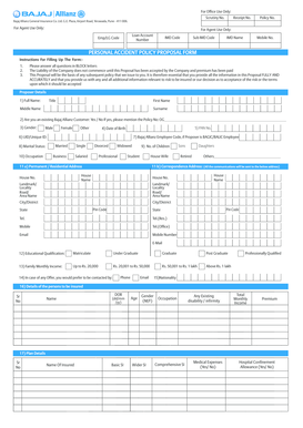 Bajaj Allianz Personal Accident Policy Proposal Form