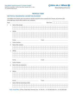 Erection All Risks Marine Insurance Proposal Form