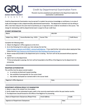 Credit by Departmental Examination Form