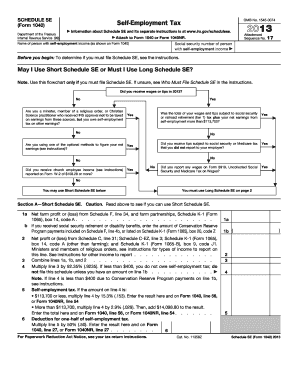 Schedule SE Form 1040 Self-Employment Tax