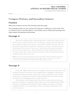 Primary and Secondary Source Comparison Worksheet