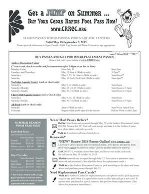 Cedar Rapids Summer Swim Pass Application