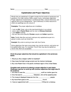 Capitalization and Proper Adjectives Worksheet
