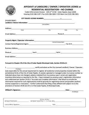 Affidavit of Landlord Owner Operator License