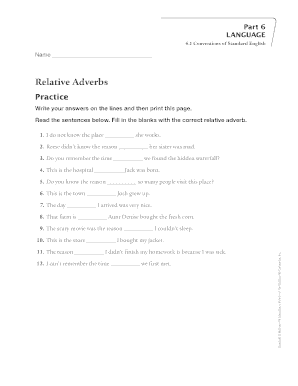 Relative Adverbs Practice Worksheet
