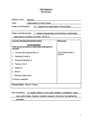 Second Grade Organization of Living Things Worksheet