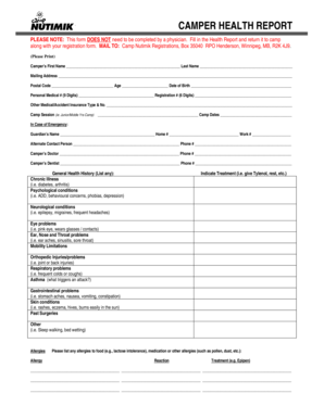Camper Health Report Form