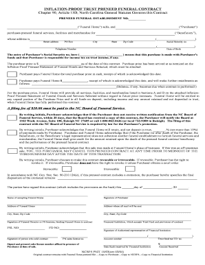 North Carolina Inflation-Proof Preneed Funeral Contract