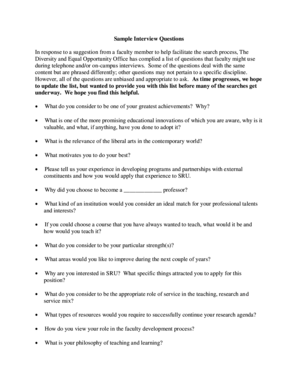 Sample Interview Questions for Faculty - sru