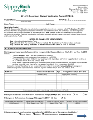 2014-15 Dependent Student Verification Form