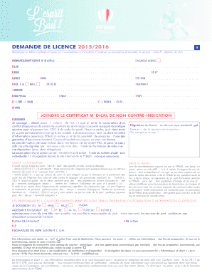 Formulaire de prise de licence FFBaD 2015-2016